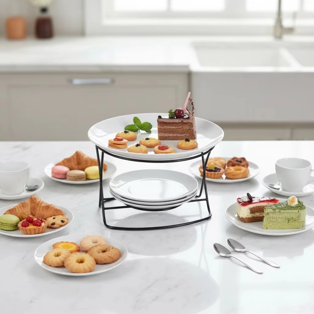 black-metal-buffet-stand-holding-white-ceramic-dessert-plates-for-parties