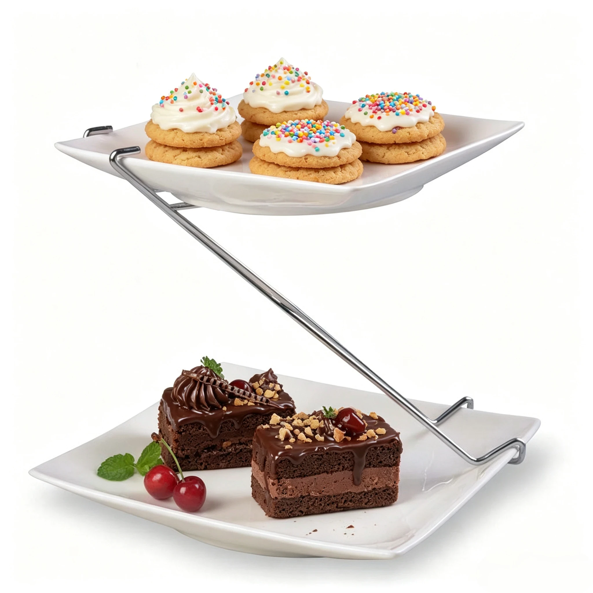 Wholesale ceramic 2-Tier Ceramic Dessert Stand With Metal Rack for Horeca bulk buyers