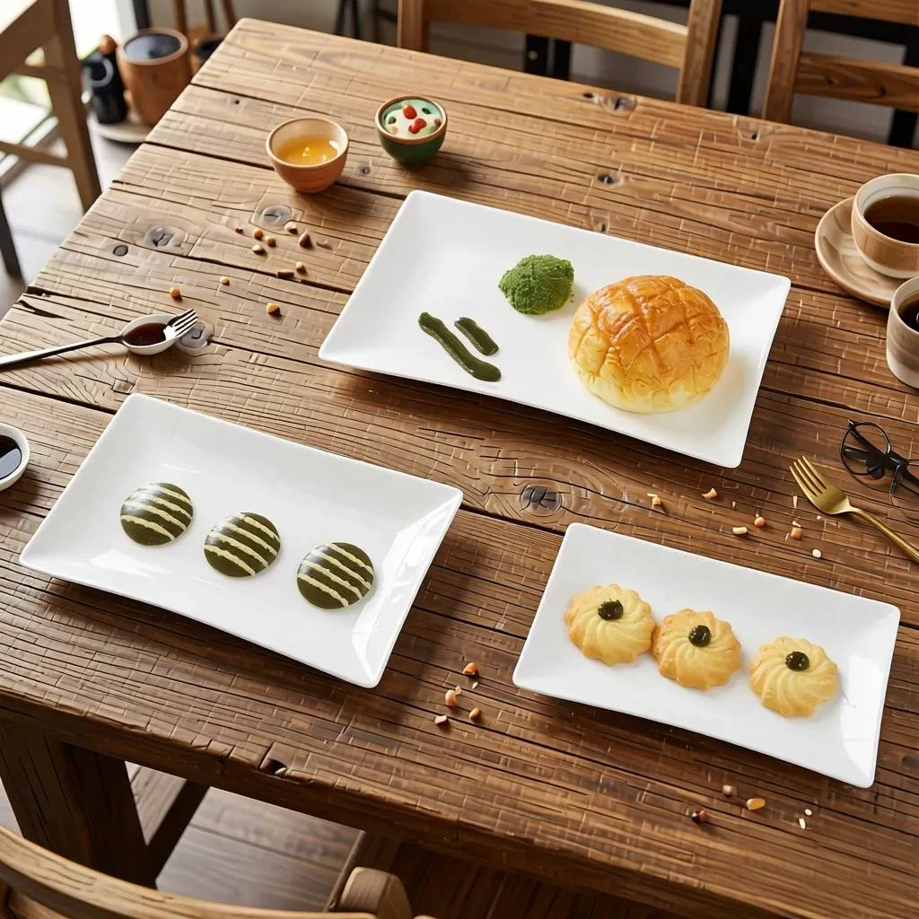 Set Of 3 Modern Rectangle White Porcelain Plates - detail 1