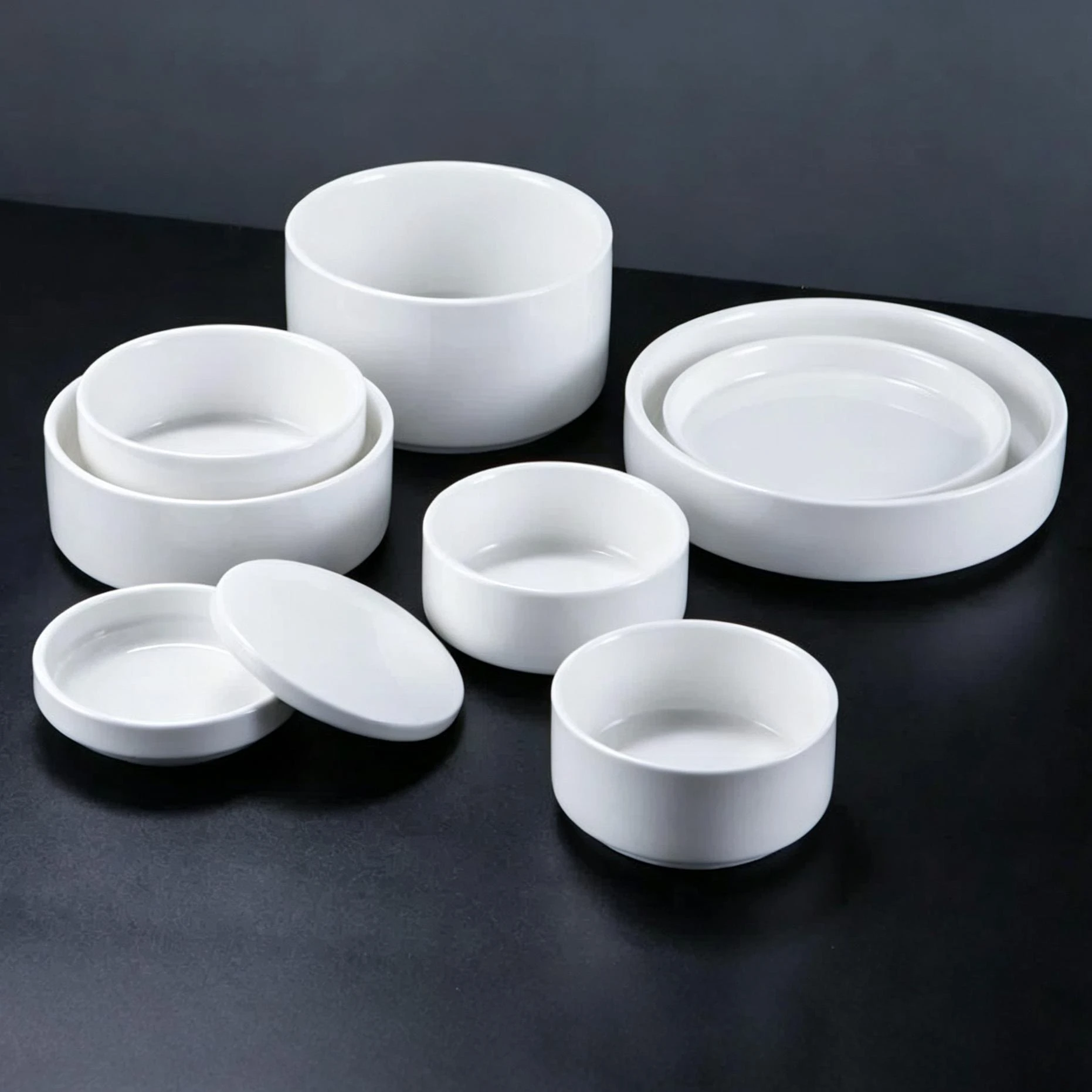 White lidded ceramic ramekin for serving olives, commercial restaurant appetizer tableware