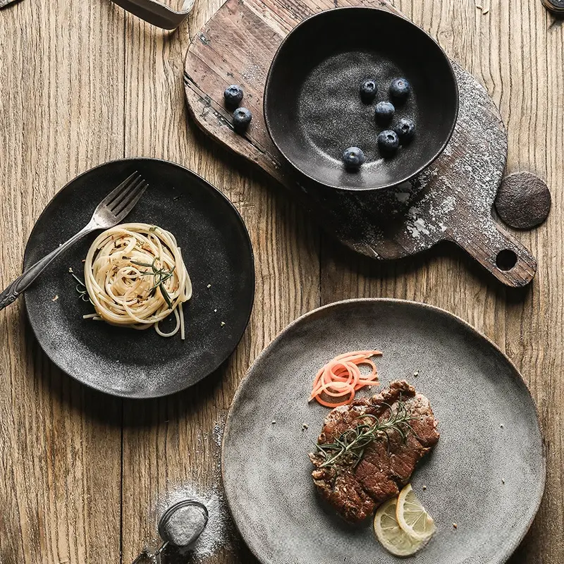 stackable-grey-stoneware-plates-and-bowls-for-hospitality-kitchens