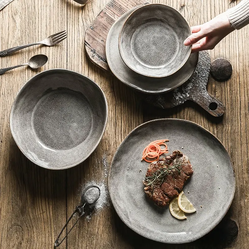 Rustic Grey Stoneware Dinnerware Set for Restaurants - detail 5