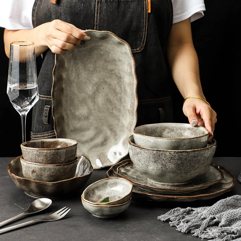 Wholesale ceramic Rustic Grey Stoneware Dinnerware Set for Restaurants for Horeca bulk buyers