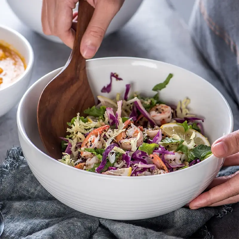 Wholesale ceramic White Horizontal Ribbed Ceramic Serving Bowl for Horeca bulk buyers