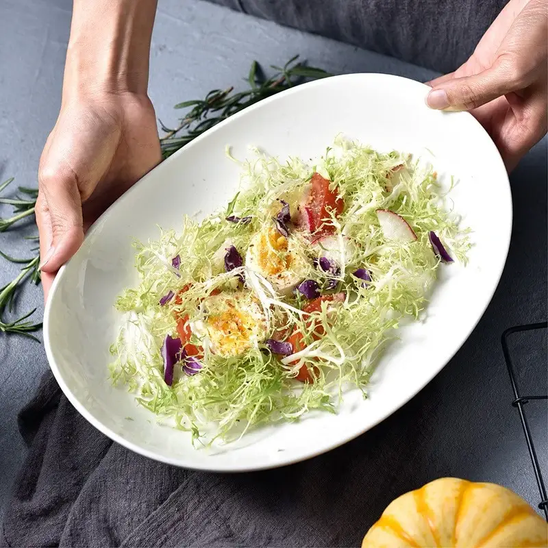 Wholesale ceramic White Oval Ceramic Salad Bowl for Horeca bulk buyers